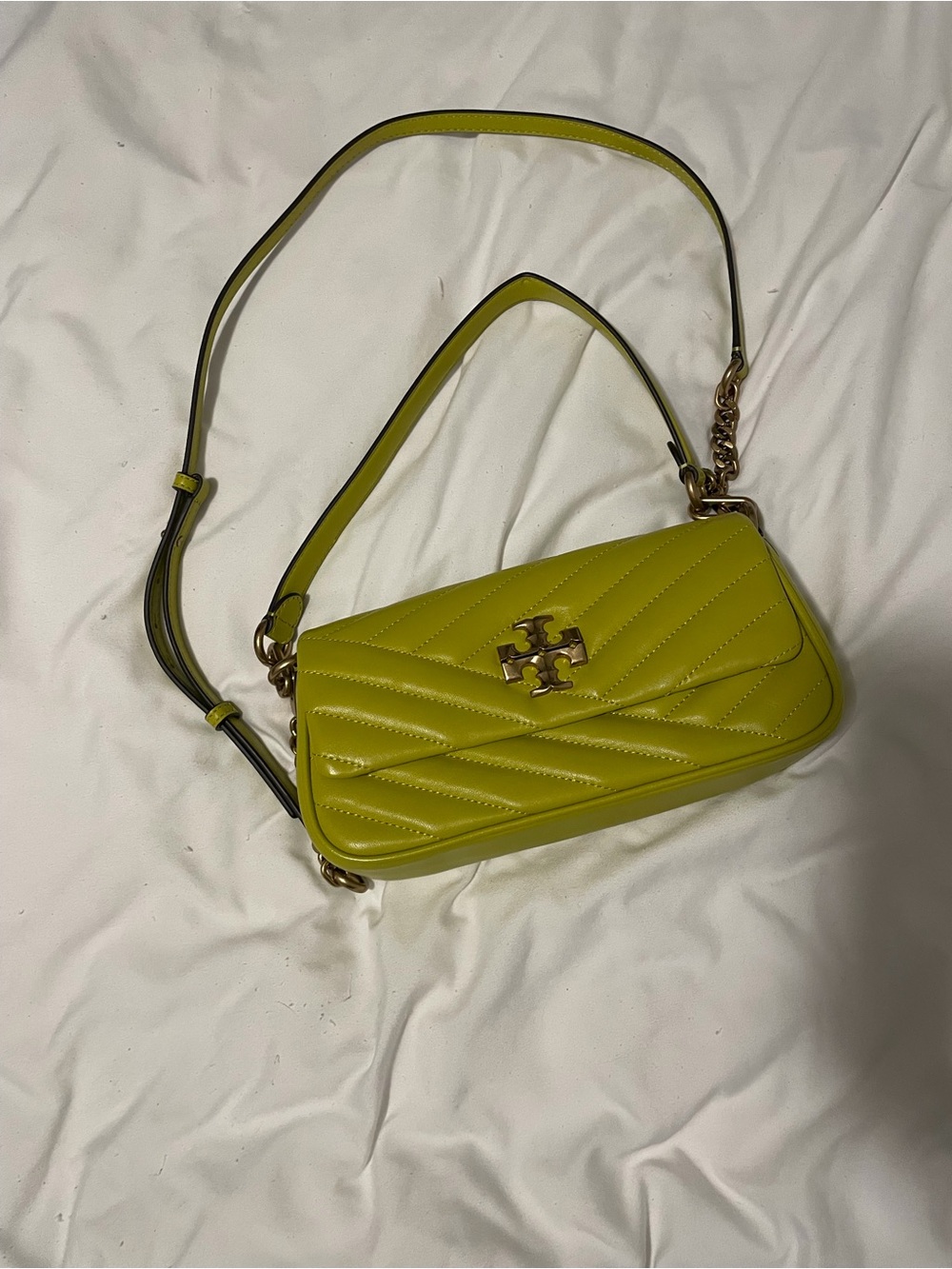 Tory Burch Yellow Lime Green Quilted Shoulder Bag EUC